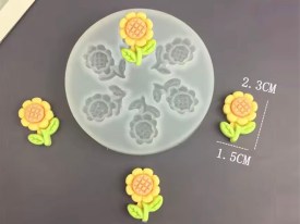 Molde silicona 5 girasoles con tallo 